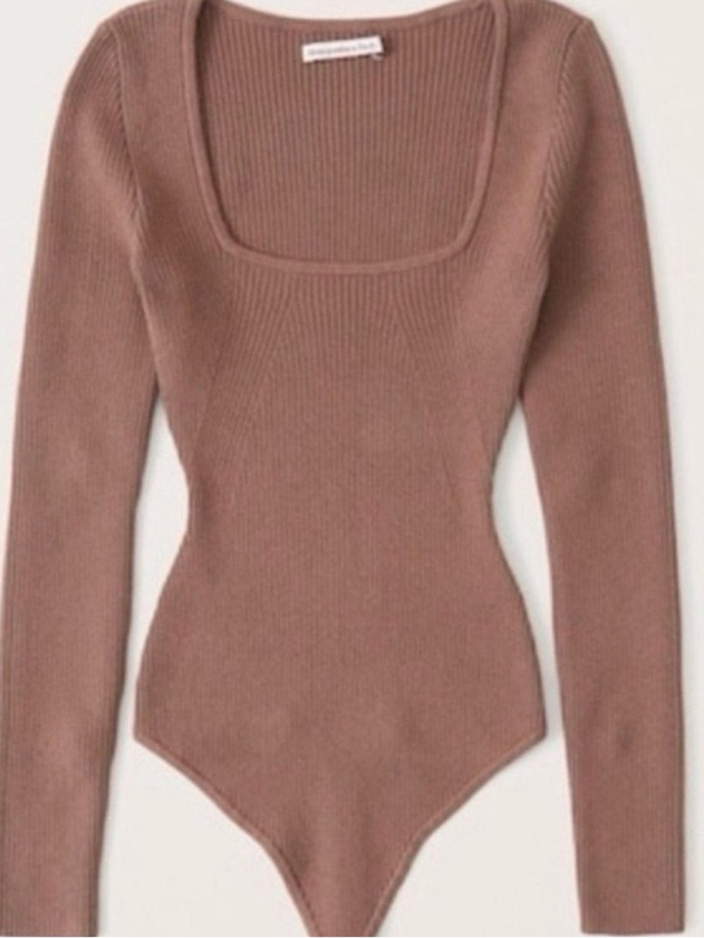 Abercrombie & Fitch Ribbed Square-Neck Long Sleeve Bodysuit Brown